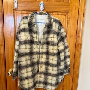 Wilfred Plaid Teddy Jacket in Brown and Cream